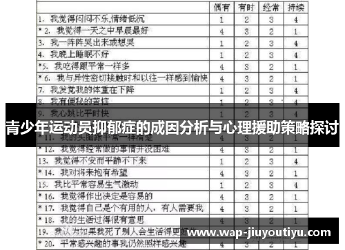 青少年运动员抑郁症的成因分析与心理援助策略探讨 青少年运动员抑郁症的成因分析与心理援助策略探讨