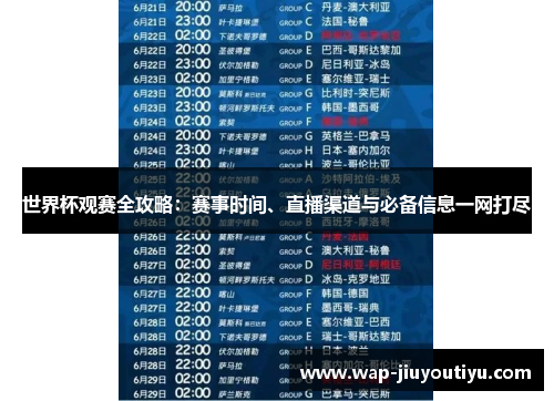 世界杯观赛全攻略：赛事时间、直播渠道与必备信息一网打尽